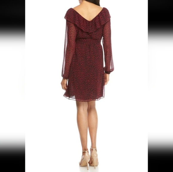 Michael Kors Red Leopard Print Ruffle Sheer Sleeve Dress Women's Size Large L - Picture 3 of 12